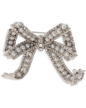 Self-Portrait Crystal Bow Brooch - White