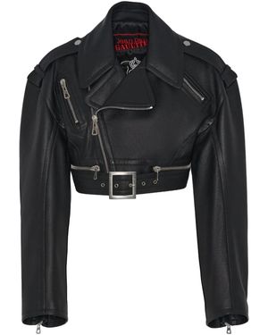 Jean Paul Gaultier Cropped Leather Jacket - Black
