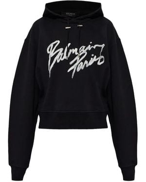 Balmain Script-Graphic Hoodie - Black