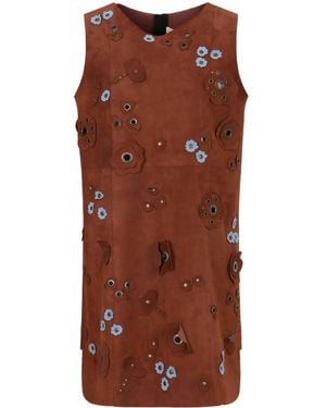 Marni Daisy-Appliqué Studded Mini Dress - Brown