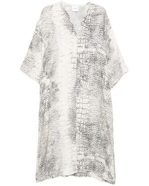 Nude V-neck printed dress - Blanco