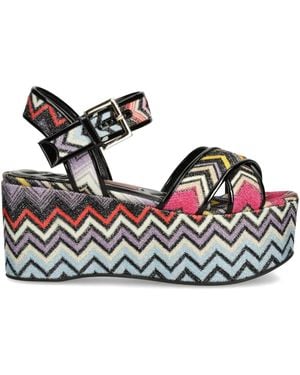 Missoni 85Mm Zigzag-Patterned Platform Sandals - Black