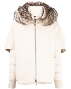Moorer Layered Shearling-Collar Puffer Jacket - Natural