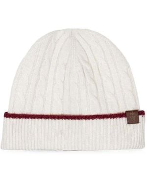 Eleventy Cable-Knit Cashmere Beanie Hat - White