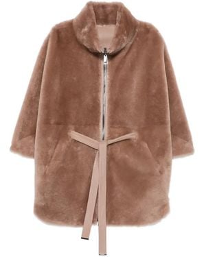 Suprema Belted Shearling Jacket - Brown