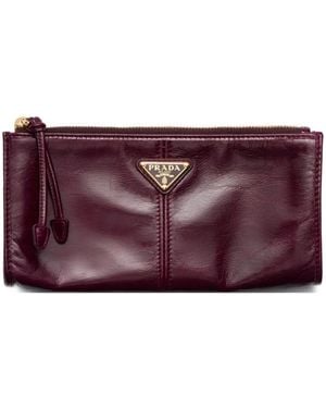Prada Large Logo-Plaque Leather Wallet - Purple