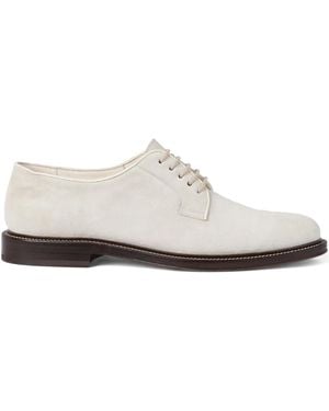 Brunello Cucinelli Lace-Up Suede Derby Shoes - White
