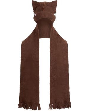 Charles Jeffrey Cat-Ear Fringed Beanie Scarf - Brown