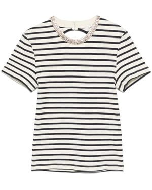 Sandro ラインストーン ストライプ Tシャツ - ホワイト