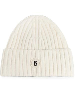 Bogner Bony-1 Ribbed-Knit Logo-Patch Beanie Hat - White