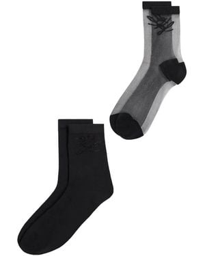 KARL LAGERFELD Autograph Mesh And Rhinestone Socks (Pack Of Two) - Black