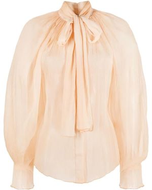 Atu Body Couture Sheer Silk Pussy-Bow Blouse - Natural