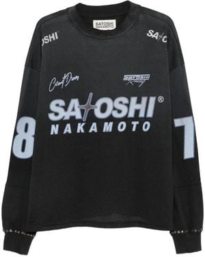 Satoshi Nakamoto Logo-Print Mesh T-Shirt - Black