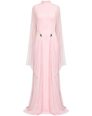 Chats by C.Dam Khaju Cape-Overlay Gathered Maxi Dress - Pink