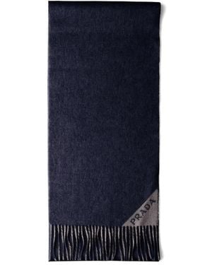 Prada Logo-jacquard Fringe-edges Scarf - ブルー