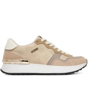 Guess Perforated Logo-Lettering Trainers - White