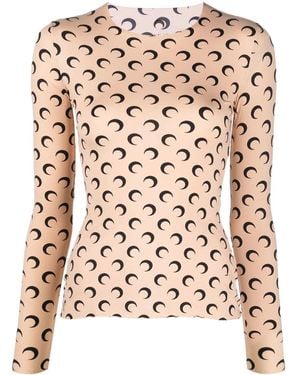Marine Serre Crescent Moon-print T-shirt Tan - Natural