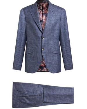 Etro Checked Wool Suit - Blue