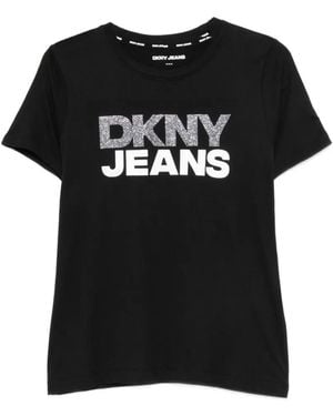 DKNY Logo-Print Rhinestone-Embellished T-Shirt - Black