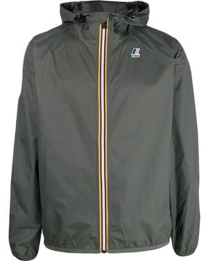 K-Way Logo-Print Hooded Jacket - Grey
