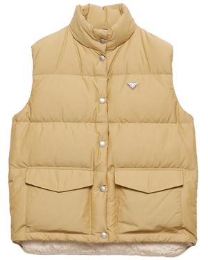 Prada Triangle-Logo Technical Fabric-Down Gilet - Natural
