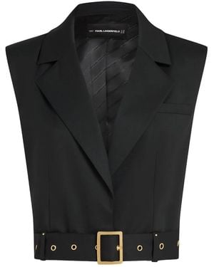 KARL LAGERFELD Studded Belted-Waist Gilet - Black
