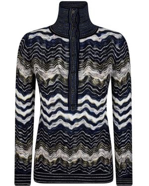 Missoni Zig Zag-Pattern High-Neck Jumper - Blue