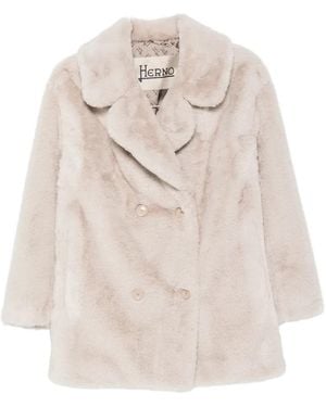 Herno Faux-Fur Double-Breasted Coat - White