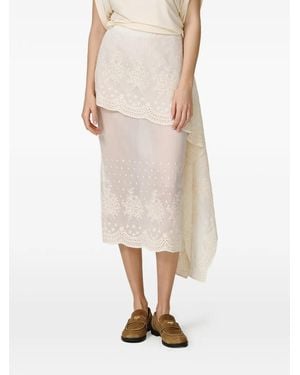 Pink Embroidered-Detail Midi Skirt - White