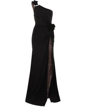 Philipp Plein Leopard-Print Floral-Appliqué Maxi Dress - Black