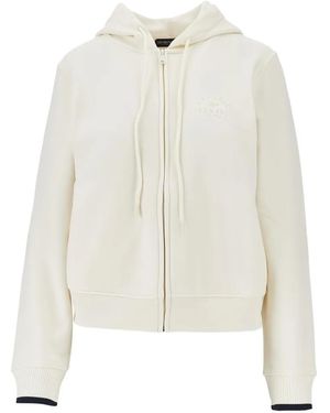 Emporio Armani Logo-Embroidered Zip-Up Hoodie - White