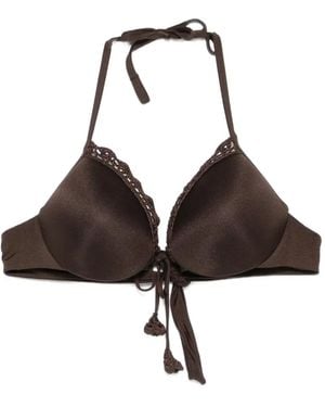 Twinset Crochet-Trim Halterneck Bikini Top - Brown