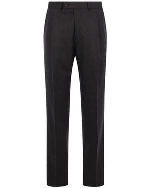 Caruso Pressed-Crease Wool Pants - Black