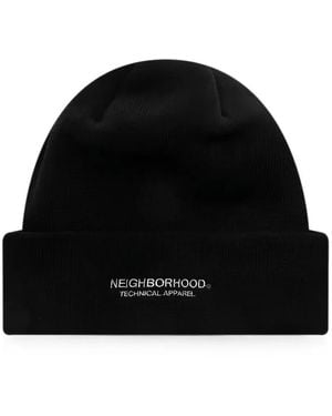Neighborhood Logo-Embroidered Beanie Hat - Black