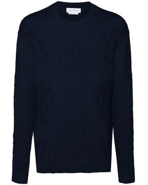 McQueen Skull-Textured Sweater - Blue