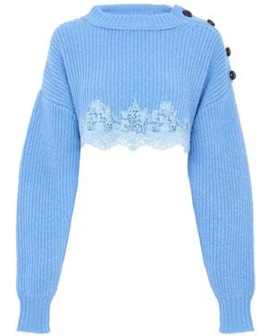 Chloé Pullover Mit Spitzenbesatz Und Geknöpften Schultern - Blau