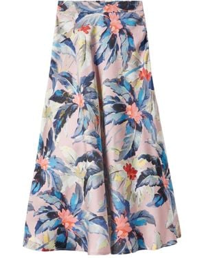 La DoubleJ Lungomare Floral-Print Midi Skirt - Blue