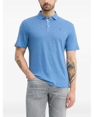 Hackett Embroidered-Logo Linen Polo Shirt - Blue