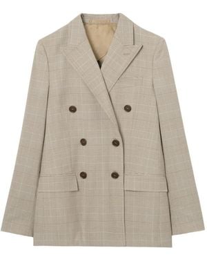 Burberry Veste Cintrée À Carreaux - Natural