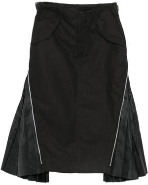 Sacai Zip-Detail Pleated Mid Skirt - Black