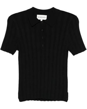 Bompard Ribbed Button-Fastening Polo Top - Black