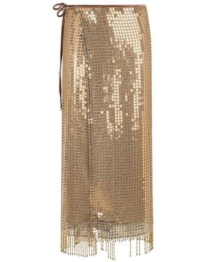 Roberto Cavalli Sequin Fringed Midi Skirt - Natural