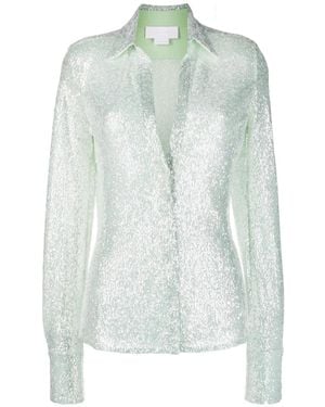 Genny Metallic-Effect Long-Sleeve Shirt - Green