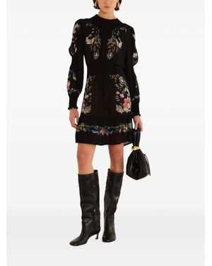FARM Rio Natalia Floral-Print Smocked Mini Dress - Black