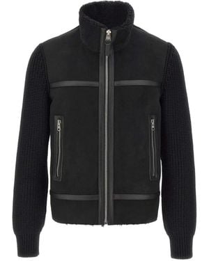 Mackage Leather-trimmed knitted-sleeve jacket - Schwarz