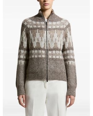 Peserico Geometric-Pattern Zip-Up Cardigan - Brown