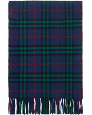 Burberry Checked Fringed Scarf - Blue