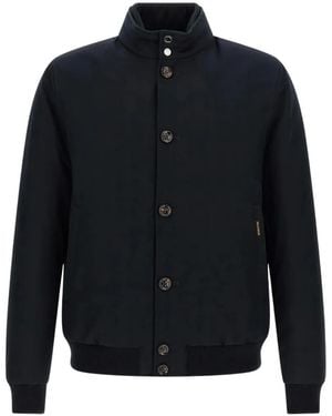 Moorer Ribbed-Trim Button-Up Jacket - Blue