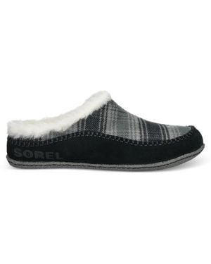 Sorel Lanner Ridge Check-Pattern Fleece-Lined Slippers - Black
