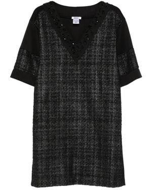 DKNY V-Neck Paneled Mini Dress - Black